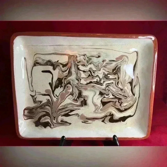 Marbleized swirl glazed  serving plate - Picture 2 of 4